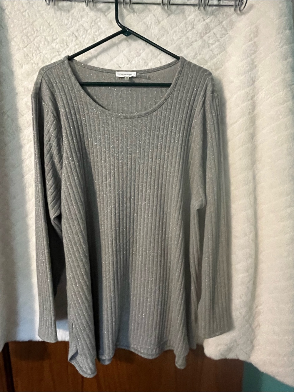 Calvin Klein Silver-Gray Ribbed Crewneck Tunic Sweater